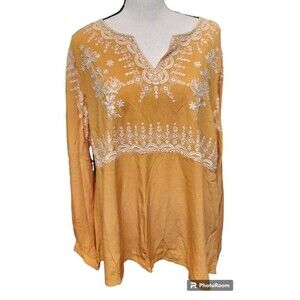 Savanna Jane Boho Babydoll Top Size Large Embroidered